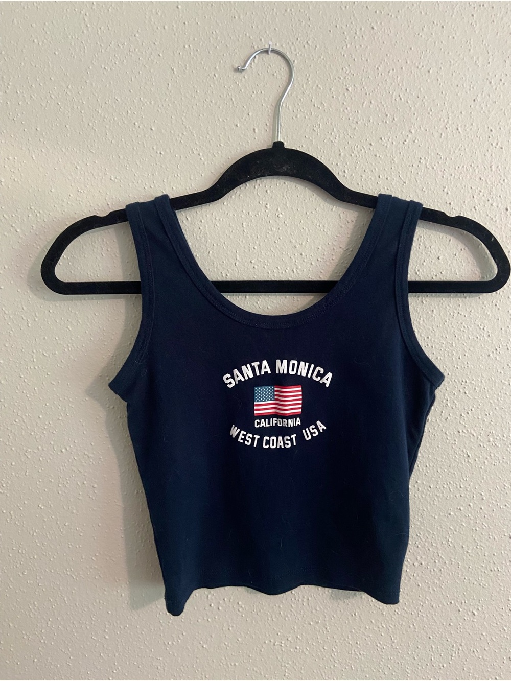 Santa Monica Graphic Navy Crop Tank Top